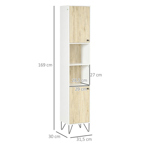 Rootz Bathroom Tall Cabinet - Storage Cabinet - Organizer - Anti-Tilt System - 30 x 31.5 x 169 cm