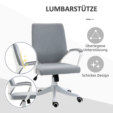 Rootz Vinsetto Office Chair - Ergonomic Desk Chair - Adjustable Office Seat - Height Adjustable - Breathable Fabric - Rocker Function - 62W x 69D x 92-100H cm - Gray + White