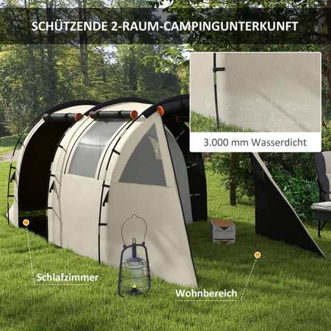 Rootz Camping Tent for 4-5 Persons - Family Tent - Outdoor Shelter - Blackout Windows - Waterproof - 460L x 230W x 180H cm - Khaki/Orange