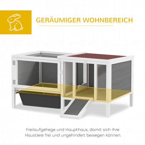 Rootz Rabbit Hutch - Wooden Bunny House - Outdoor Cage - Spacious Enclosure - Easy Cleaning Pull-Out Tray - 105 x 57.5 x 51.5 cm - Grey
