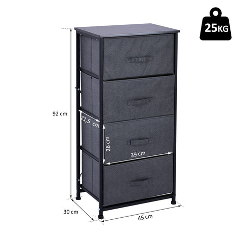 Rootz Drawer Cabinet Storage Cabinet - 4 Foldable Fabric Drawers - Chest of Drawers - Space Saver - 45cm x 30cm x 92cm