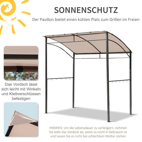 Rootz Barbecue Gazebo - Outdoor Grilling Pavilion - BBQ Shelter - Fire-Retardant Roof - Durable Steel Frame - Convenient Side Hooks - 215cm x 150cm x 220cm