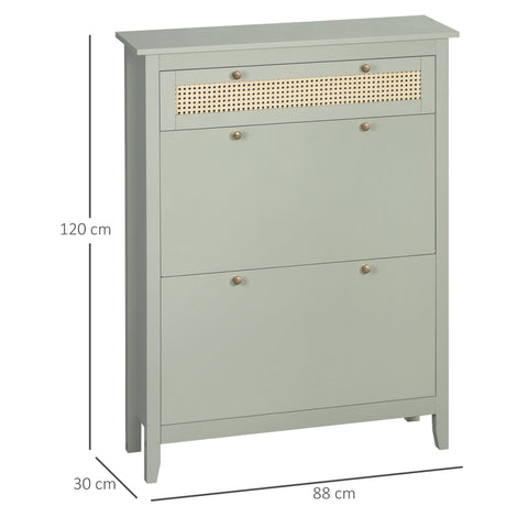 Rootz Shoe Cabinet - Boho-Chic Storage - Rattan Style - Adjustable Shelves - 88cm x 30cm x 120cm