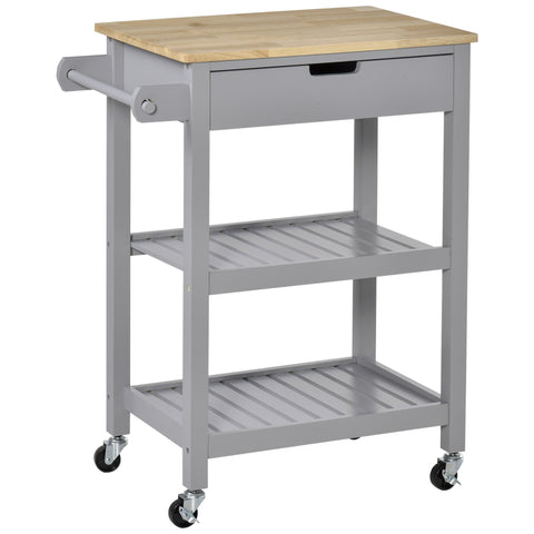 Rootz Kitchen Trolley - Serving Cart - Rolling Island - Extra Storage - 66.5cm x 40cm x 84.5cm - Rubberwood Worktop & Wheels