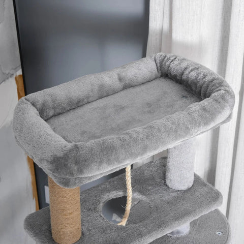 Rootz Scratching Post - Cat Tree - 1 Cat Cave - Cat Bed - 1 Hammock - Including Toys - Chipboard - Light Gray - 48cm x 48cm x 120cm