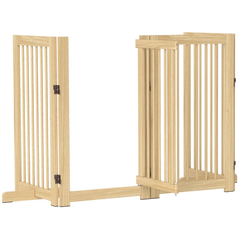 Rootz Dog Gate with Door - Wooden Pet Barrier - Solid Pine Wood - Free-Standing Design - Foldable Panels - 220cm x 36cm x 91cm