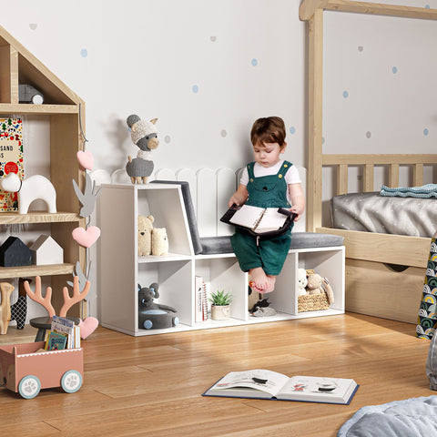 Rootz Library Bench 2 in 1 - Storage Bench - Shoe Storage - 5 Compartments & Cushions - 108x30x60cm White, Grey