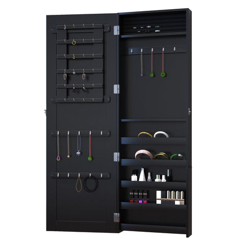 Rootz Wall Jewelry Organizer - Jewelry Cabinet, Mirror - Space-saving, Contemporary Design - 37b x 10t x 112h cm - Black