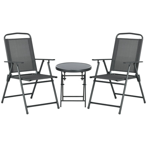 Rootz 3-Part Bistro Set - Metal Garden Furniture - Weatherproof Patio Set - Foldable Design - Table Ø45x50h, Chairs 53.5x64x93 cm -  Grey