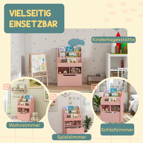 Rootz Children's Shelf with Drawer - Bookshelf - Storage Unit - Promotes Organization - 60 x 29.9 x 90 cm - Pink