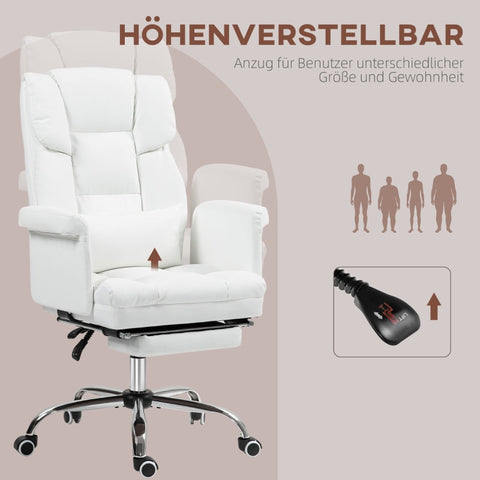 Rootz Office Chair - White Faux Leather - Adjustable Height - Tilting Backrest - Removable Lumbar Cushion - 69W x 65D x 107-115H cm