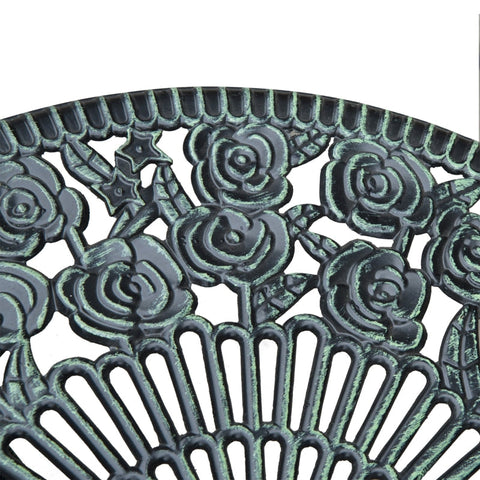 Rootz 3 Piece Bistro Set - Garden Furniture - Outdoor Patio Set - Antique Green - Weatherproof - Durable - Parasol Holder - Chair: W49 x D40 x H82 cm, Table: Ø60 x H69 cm