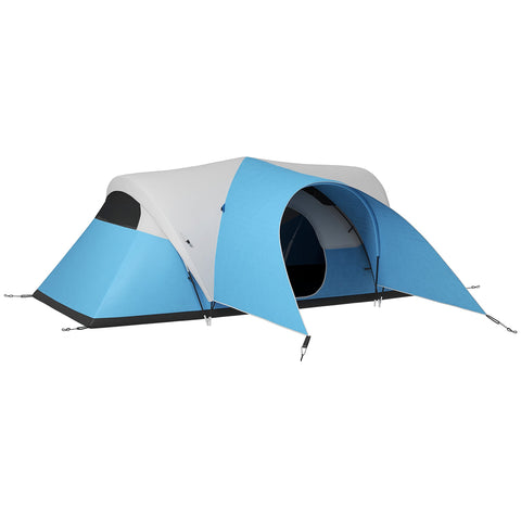 Rootz Family Camping Tent - Waterproof Shelter - Outdoor Awning - Protects from Rain - 550L x 300B x 198H cm - Blue, Grey