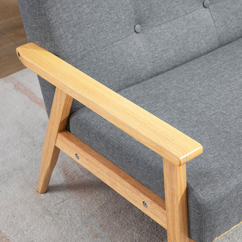 Rootz Grey Three-Seater Sofa - Couch - Linen Sofa - Soft Padding Comfort - Rubber Wood Frame - 154.5 x 69.5 x 73 cm