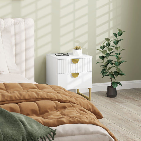 Rootz Bedside Table - Night Dresser - Side Table - Elegant Gold Handles - Space-Saving Design - 40 x 40 x 50 cm