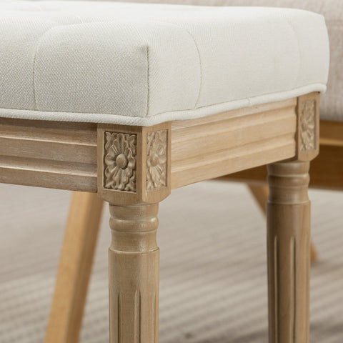 Rootz Linen Stool Upholstered Bench – Footstool – Ottoman – Comfort & Style – Padded Seat, Wooden Legs, 42 x 32 x 46.5 cm, Brown