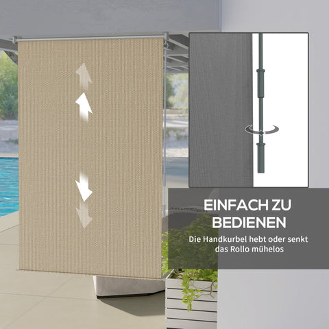 Rootz Outdoor Roller Blind - Sunshade - Privacy Screen - Hand Crank Operation - 120cm x 185cm - Beige - HDPE Fabric - Aluminum Frame