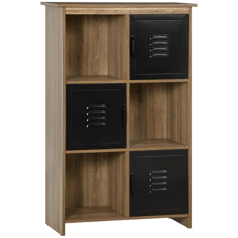 Rootz Industrial Design Book Shelf - Storage Furniture - 3 Compartment - 3 Cupboards - Elegant Design - 75cm x 35cm x 116.5cm