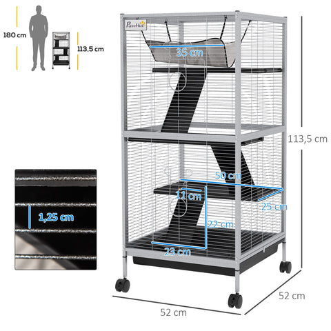Rootz Small Animal Cage - Portable Pet Habitat - Mobile Critter Enclosure - Easy Clean - 52cm x 52cm x 113.5cm