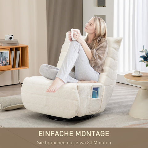 Rootz Recliner Chair - TV Armchair - Lazy Boy Chair - 150-Degree Recline - Rocking & Swivel - Teddy Fabric - 84cm x 104cm x 87cm