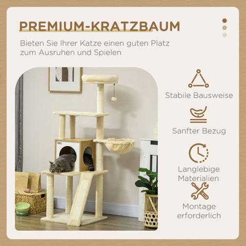 Rootz Cat Tree Scratching Post - Cat Cave - Multi-Level Cat Tower - Ultimate Comfort - Sisal Rope - 48.5cm x 48.5cm x 141.5cm