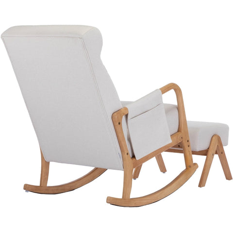 Rootz Mid-Century Modern Rocking Chair - Relaxation Seat - Ergonomic Swing Base - Solid Wood - 65x85x94cm - Includes Footrest 53x36x36cm