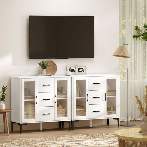 Rootz Modern Sideboard - Buffet Cabinet - Storage Cupboard - Soft Close, Adjustable Shelves, Easy-Clean, White, 90 x 38 x 86 cm