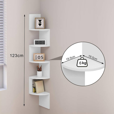 Rootz Corner Shelf - Zigzag Wall Shelf - Hanging Shelf - Maximizes Storage - 19.5cm x 123cm x 19.5cm