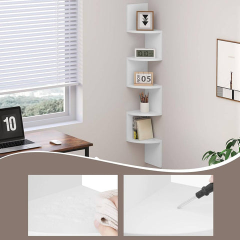 Rootz Corner Shelf - Zigzag Wall Shelf - Hanging Shelf - Maximizes Storage - 19.5cm x 123cm x 19.5cm