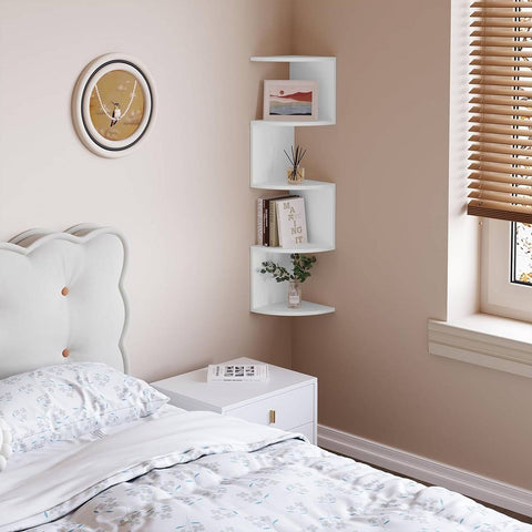 Rootz Zigzag Corner Shelf - Fan-Shaped Wall Shelves - Floating Display Rack - High-Quality Wood - 25cm x 106cm x 25cm