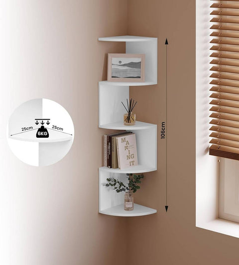 Rootz Zigzag Corner Shelf - Fan-Shaped Wall Shelves - Floating Display Rack - High-Quality Wood - 25cm x 106cm x 25cm