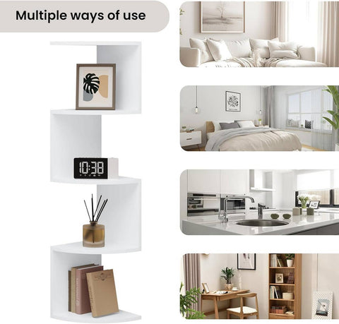 Rootz Zigzag Corner Shelf - Fan-Shaped Wall Shelves - Floating Display Rack - High-Quality Wood - 25cm x 106cm x 25cm