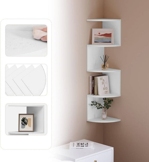 Rootz Zigzag Corner Shelf - Fan-Shaped Wall Shelves - Floating Display Rack - High-Quality Wood - 25cm x 106cm x 25cm