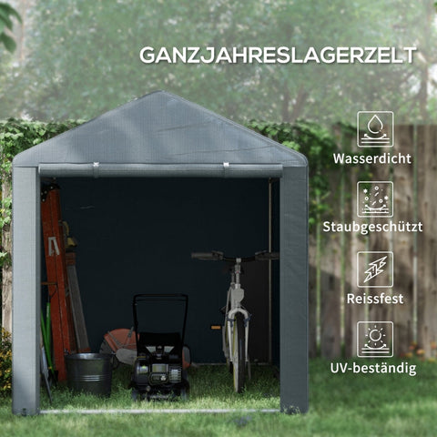 Rootz Tool Shed - Bike/Motorcycle Storage - Garden Equipment Shelter - UV-Resistant Tarpaulin - Galvanized Steel Frame - 160cm x 218cm x 172cm