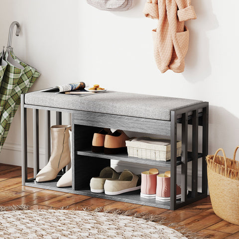 Rootz Shoe Storage Bench - Shoe Rack - Shoe Cabinet - 5cm Upholstered Comfort - 86cm x 30cm x 45.4cm - Grey