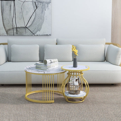 Rootz 2 Piece Coffee Table Set - Nesting Tables - Side Tables - Elegant & Durable - 70cm x 70cm x 45.5cm & 45cm x 45cm x 53.5cm