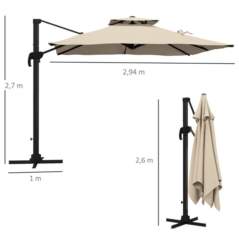 Rootz Cantilever Parasol - Garden Umbrella - Patio Shade - 360° Rotation - 2.94m x 2.94m x 2.7m - Aluminum Stability