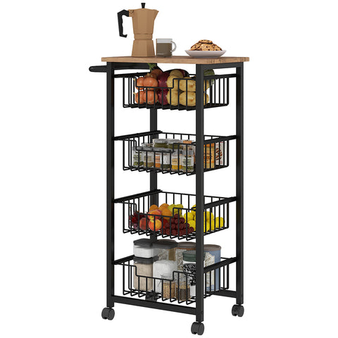 Rootz Kitchen Trolley - Serving Cart - Rollable Kitchen Car - Spacious Worktop - 49.5b x 31t x 91h cm