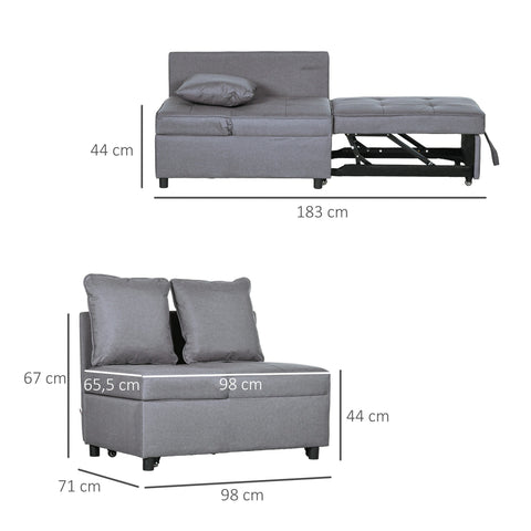 Rootz Sleeping Armchair - 2-Seater - Foldable Sofa - Linen Look - 5 Position Adjustable - Grey - 98cm x 71cm x 82cm