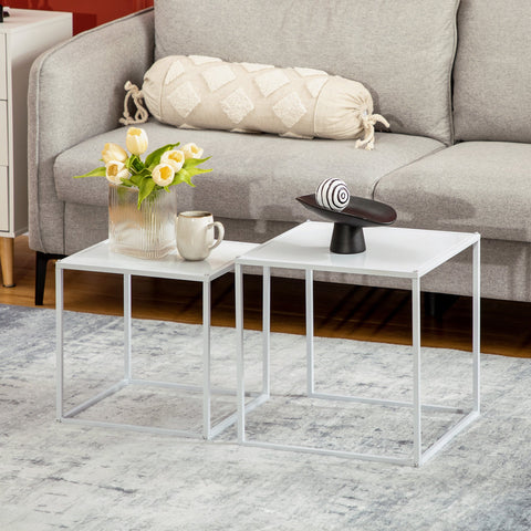 Rootz Side Table Set - Modern Nesting Tables - Space Saving Coffee Tables - Sturdy Steel Frame - 40cm x 40cm x 40cm