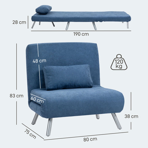 Rootz Upholstery Armchair Bed - Sleeping Armchair - Guest Bed - Breathable Fabric - 80cm x 75cm x 83cm - Blue
