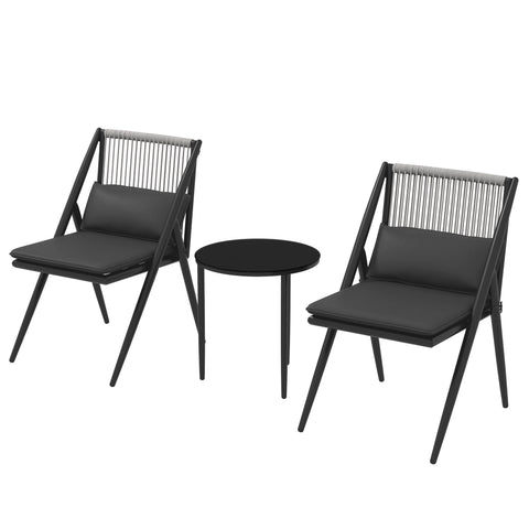 Rootz 3-Piece Garden Furniture Set - Outdoor Set - Patio Set - Comfort with Cushions - Aluminum Frame - Chairs: 52x60x82cm, Table: Ø45x48cm