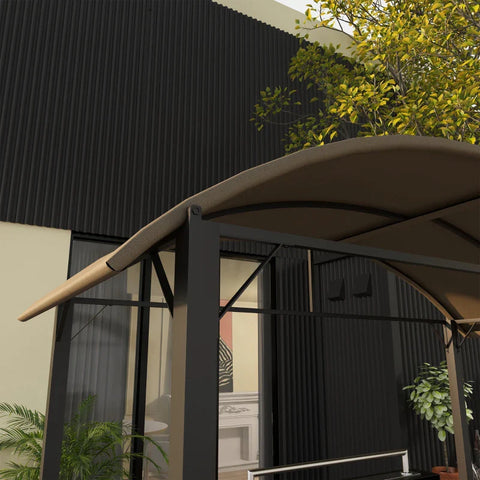 Rootz BBQ Gazebo - 2 Side Shelves - Barbecue Pavilions - BBQ Pavilion - Hooks - Steel Frame - Polyester - Khaki - 1.1 x 2.3m