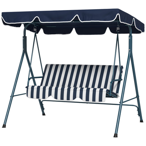 Rootz Hollywood Swing Garden Seat - 3-Seater Swing - Outdoor Bench - Weatherproof - Adjustable Roof - 172cm x 110cm x 153cm - Blue and White