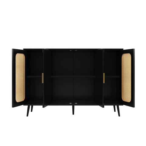 Rootz Buffling Cabinet - Rattan Sideboard - Adjustable Shelf Storage - Modern Design - 120cm x 35cm x 89cm