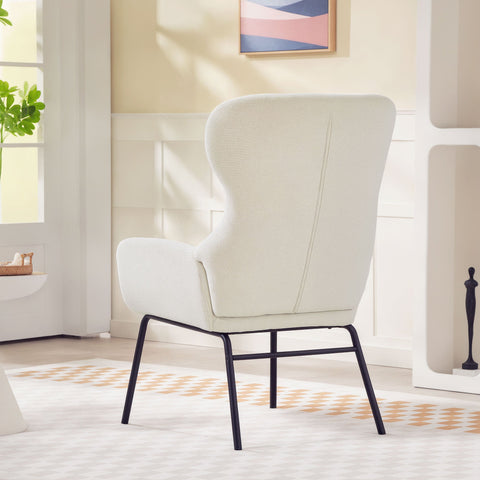 Rootz Modern Upholstered Chair - Accent Armchair - Wingback Seat - High Comfort - White - Steel Legs - 70cm x 74.5cm