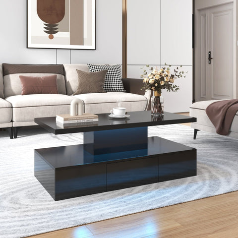 Rootz High-Gloss Coffee Table - Modern Table - Contemporary Table - Storage Solution - 100L x 50W x 39H cm