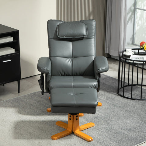 Rootz Massage Chair with Stool - Relaxation Chair - Recliner - USB Charging - 78L x 86W x 93H cm, Grey Leather Look