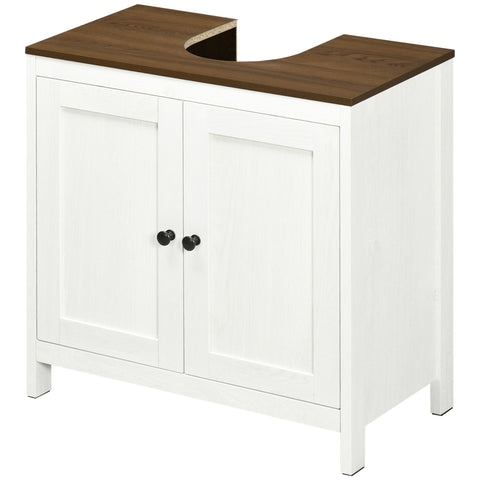 Rootz Bathroom Sink Base Cabinet - Vanity Unit - Sink Storage - Sleek Design - 60 x 30 x 60 cm - White & Brown