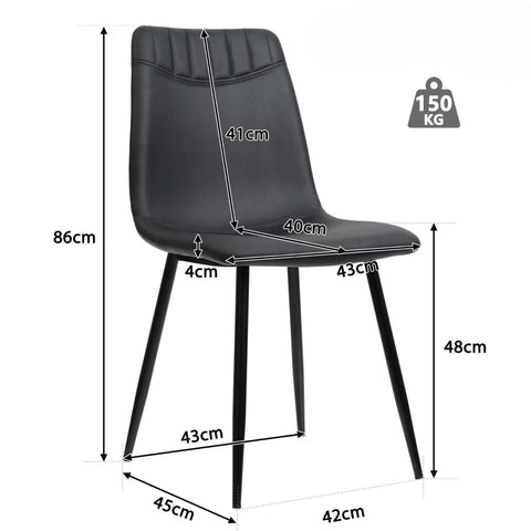 Rootz Faux Leather Dining Chairs - Dining Room Chairs - Kitchen Chairs - Exceptional Comfort - 43L x 40W x 86H cm